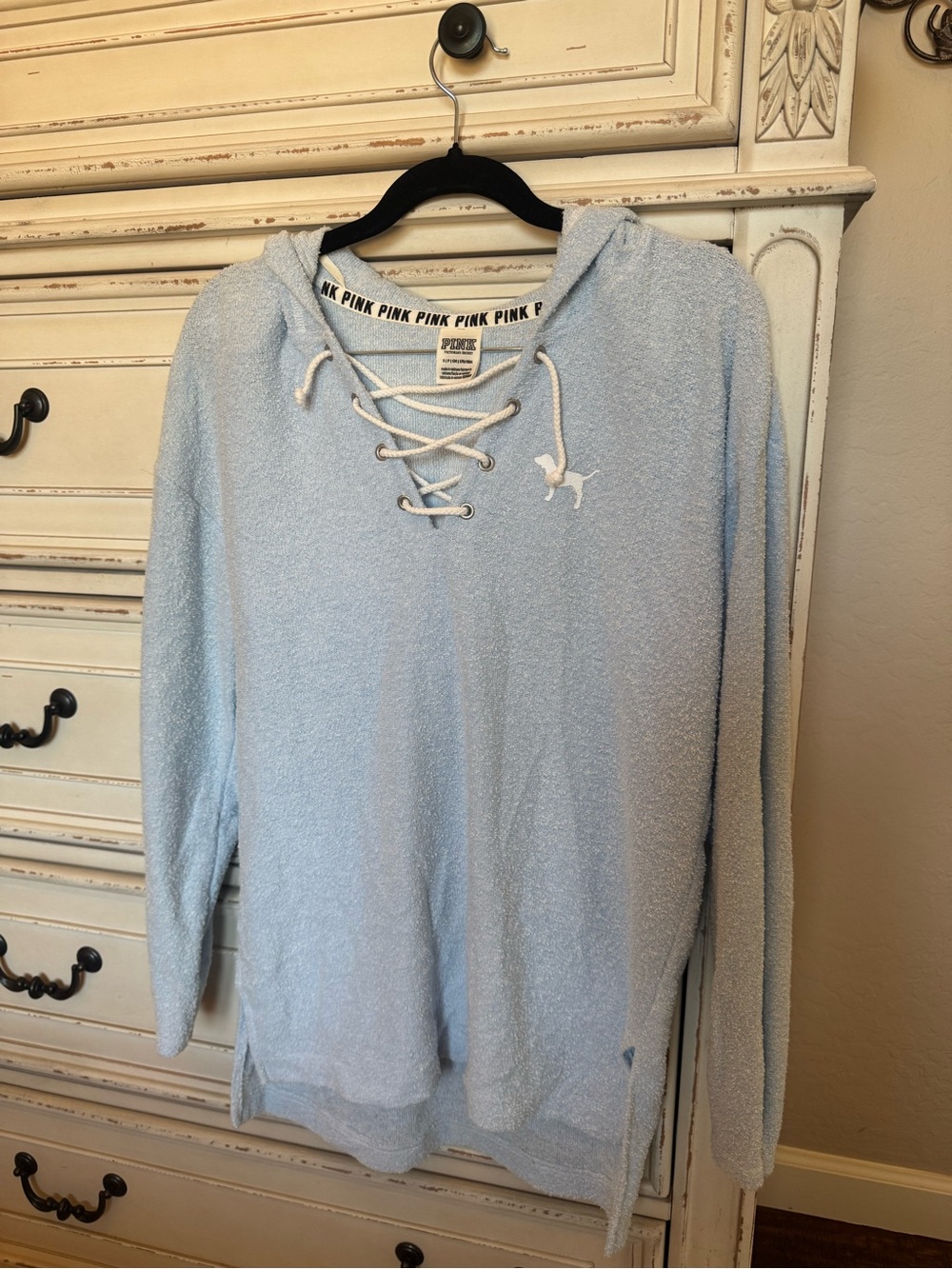 PINK Victoria's Secret Lace-Up Hooded Sweater - Light Blue